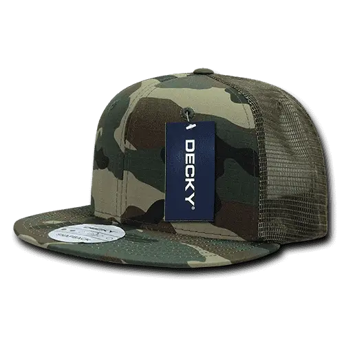 Decky 241 Ripstop Flat Bill Trucker Cap - Woodland Camo - Woodland Camo / One Size Fits Most