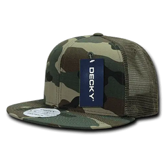 Decky 241 Ripstop Flat Bill Trucker Cap - Woodland Camo - Woodland Camo / One Size Fits Most