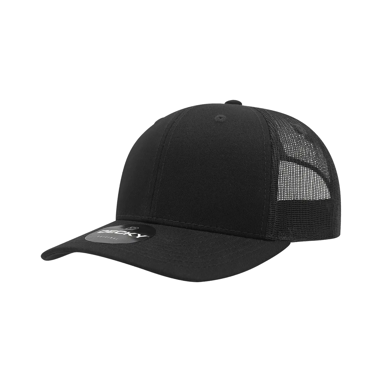 Decky 6021 Mid Profile 6 Panel Poly Cotton Trucker Cap - Black - Black / One Size Fits Most
