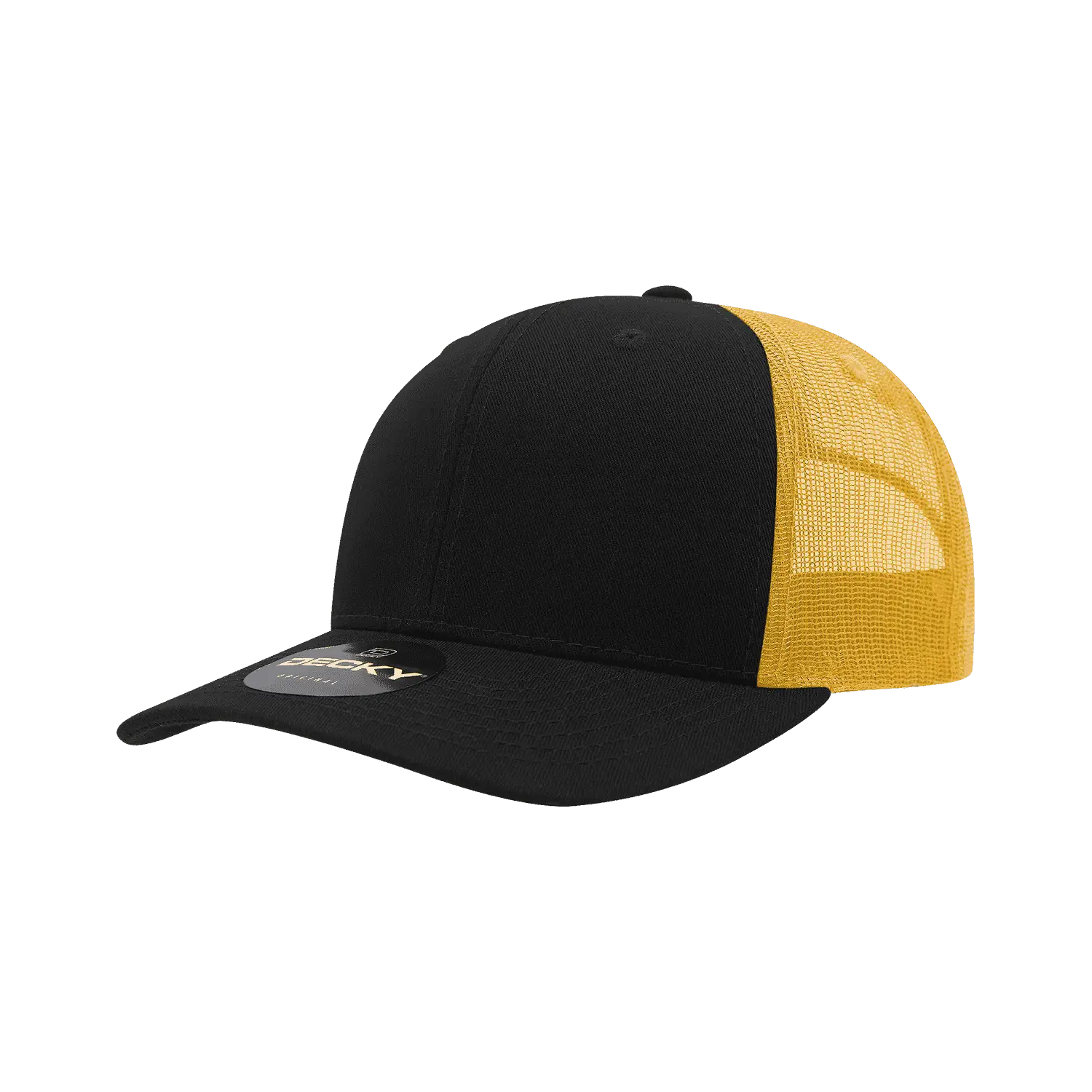 Decky 6021 Mid Profile 6 Panel Poly Cotton Trucker Cap - Black Gold - Black Gold / One Size Fits Most