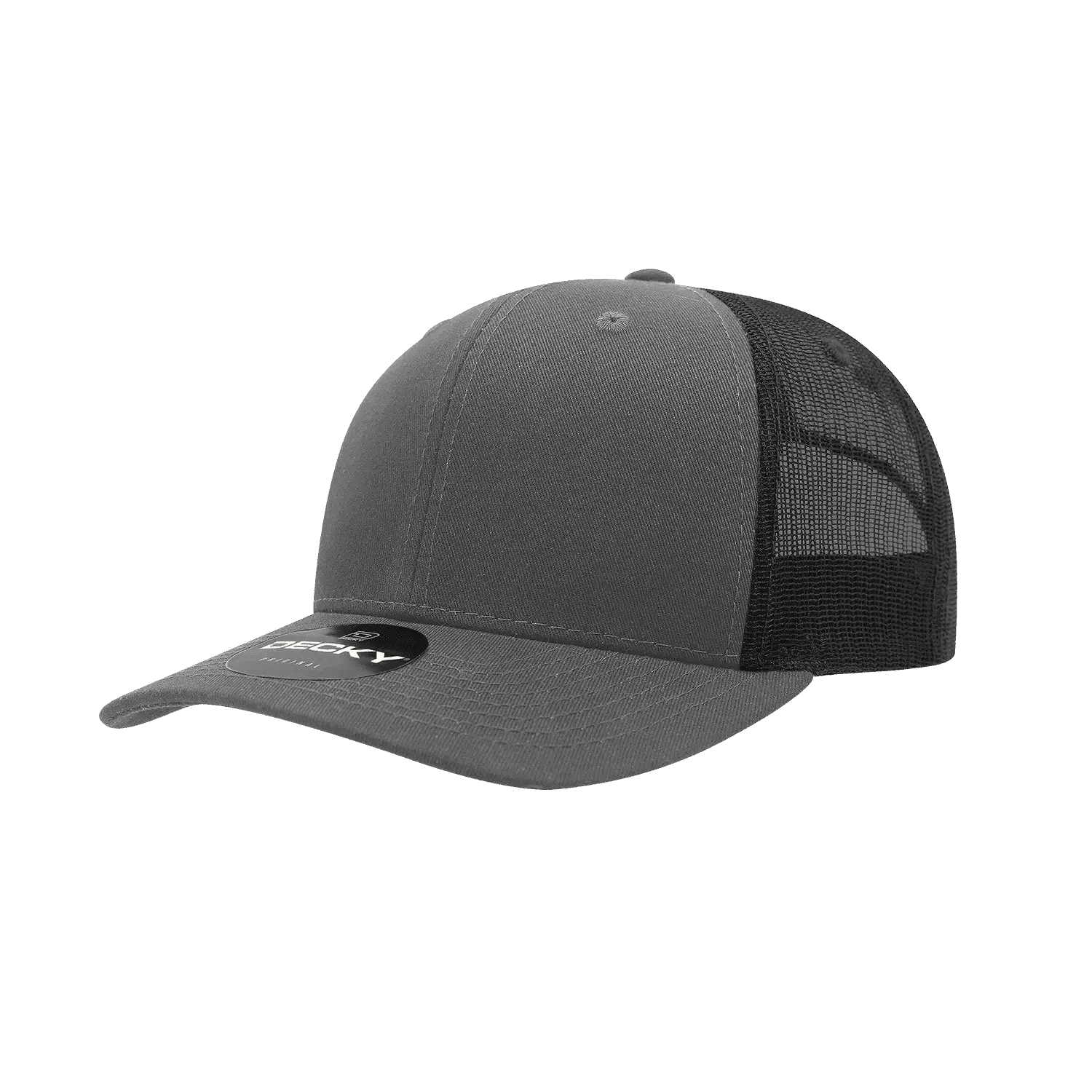 Decky 6021 Mid Profile 6 Panel Poly Cotton Trucker Cap - Charcoal Black - Dark Gray Black / One Size Fits Most