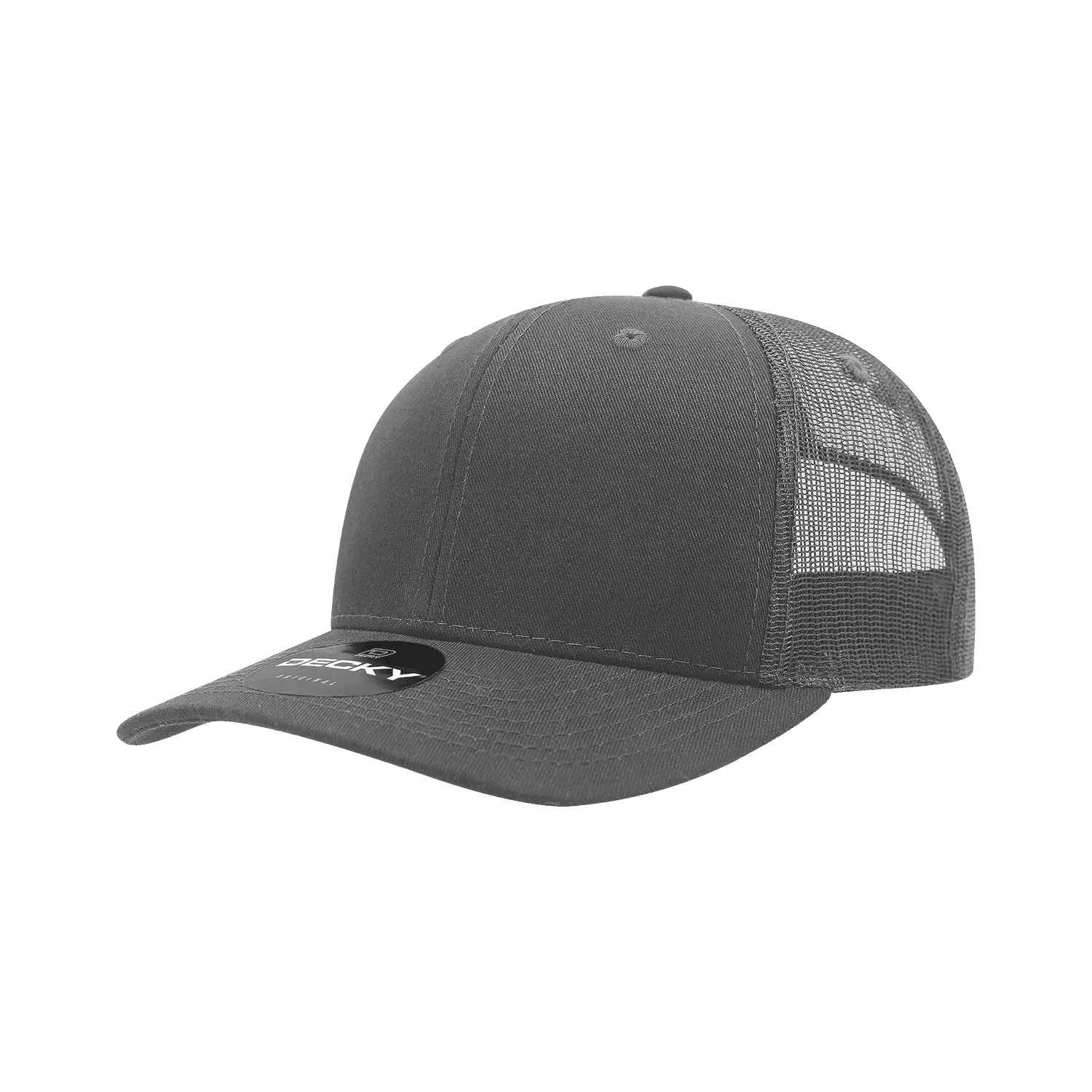 Decky 6021 Mid Profile 6 Panel Poly Cotton Trucker Cap - Charcoal - Dark Gray / One Size Fits Most