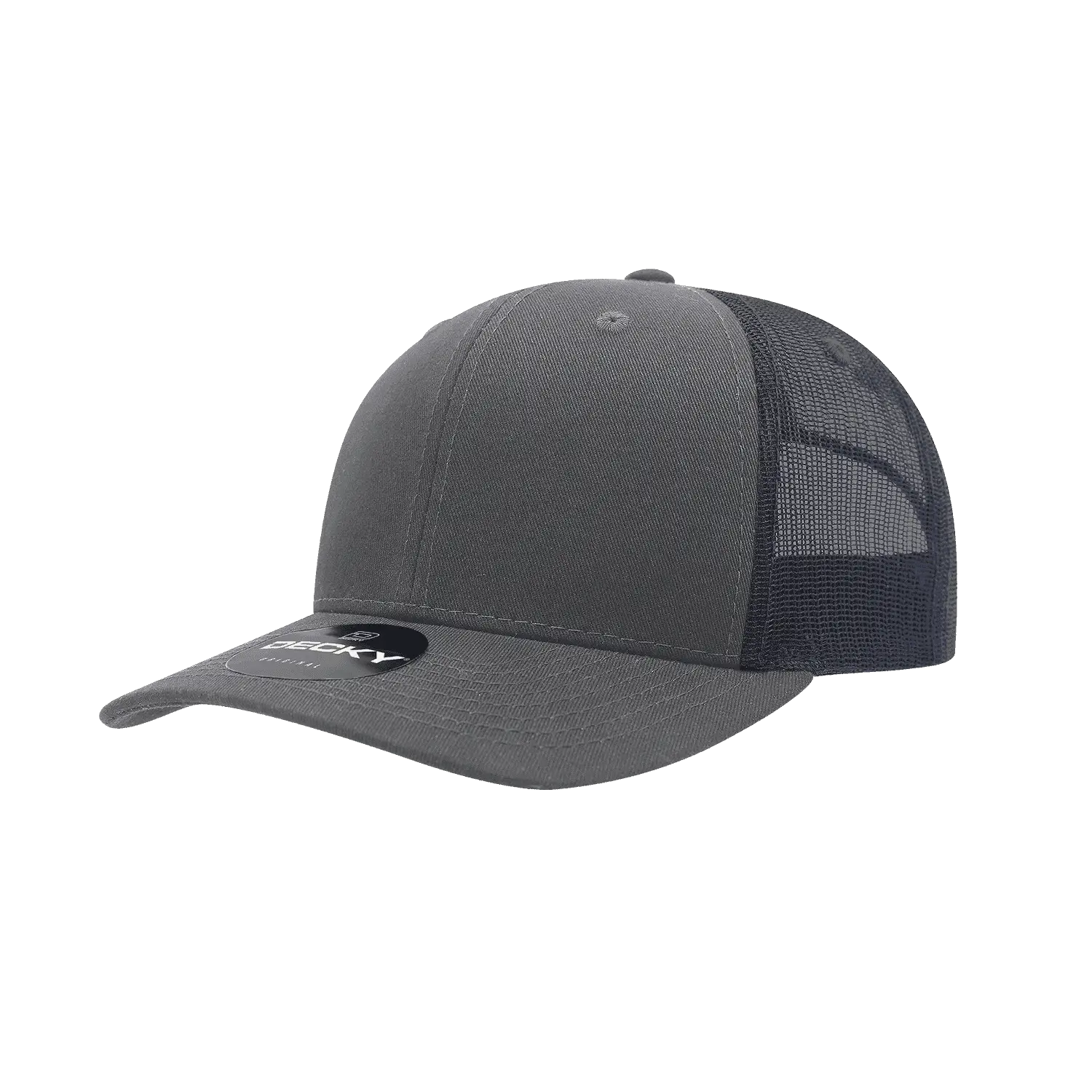 Decky 6021 Mid Profile 6 Panel Poly Cotton Trucker Cap - Charcoal Navy - Dark Gray Navy / One Size Fits Most