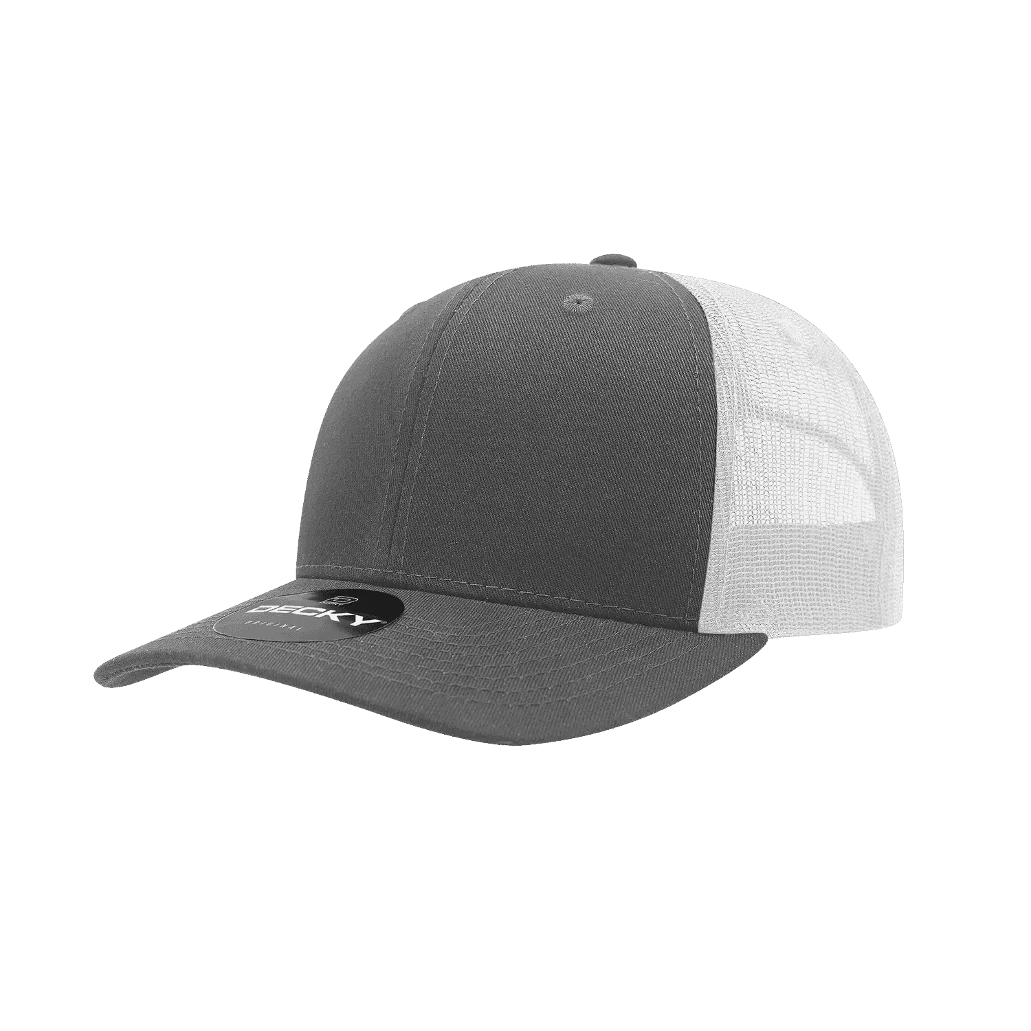 Decky 6021 Mid Profile 6 Panel Poly Cotton Trucker Cap - Charcoal White - Dark Gray White / One Size Fits Most