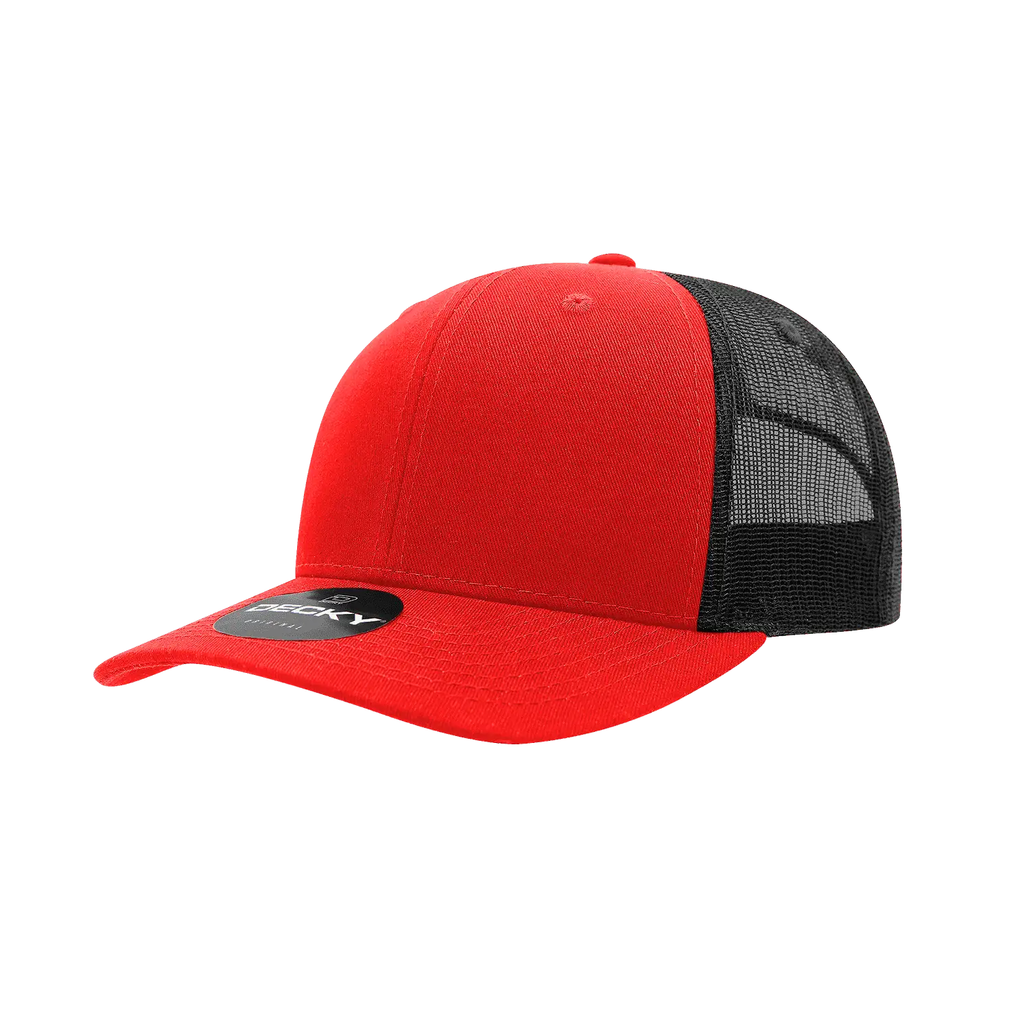 Decky 6021 Mid Profile 6 Panel Poly Cotton Trucker Cap - Red Black - Red Black / One Size Fits Most