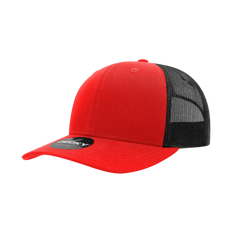 Decky 6021 Mid Profile 6 Panel Poly Cotton Trucker Cap - Red Black - Red Black / One Size Fits Most