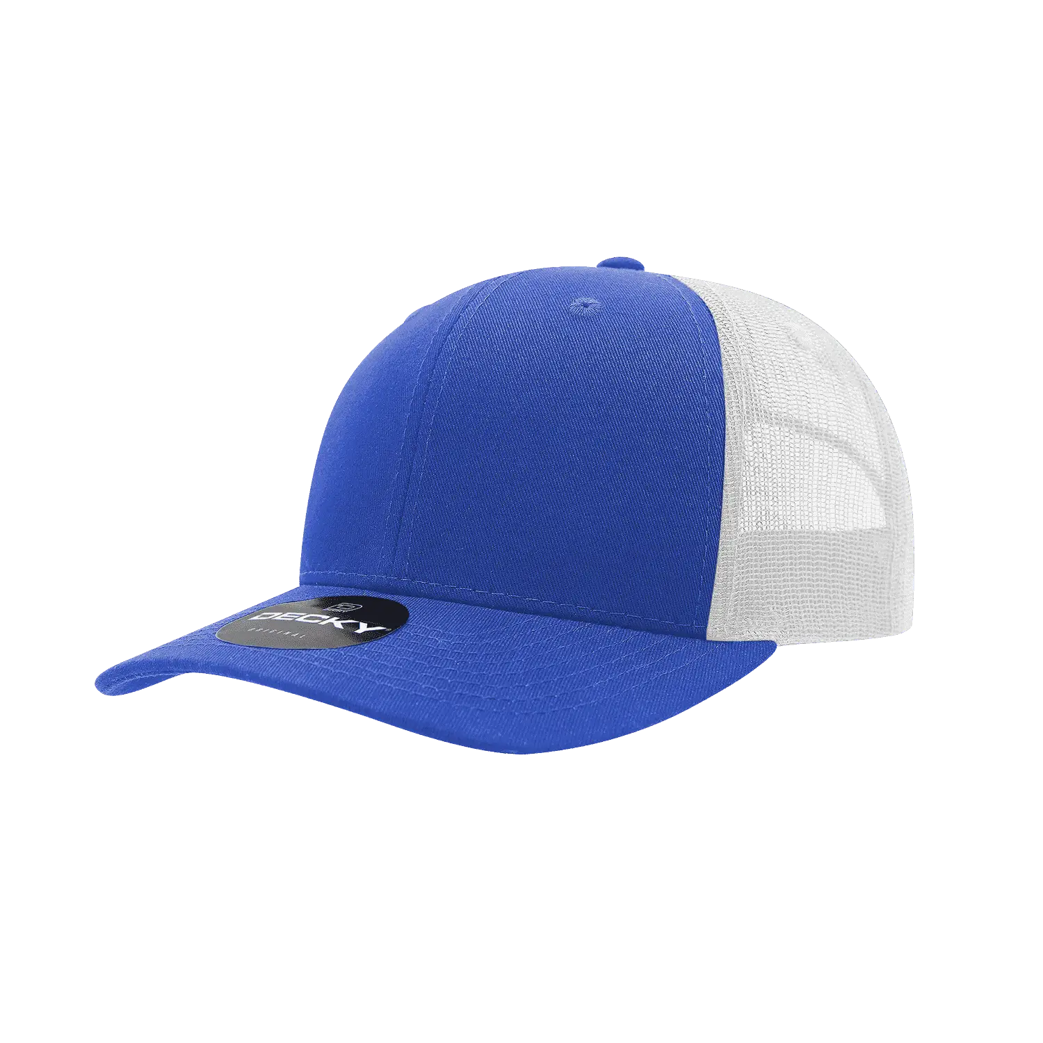 Decky 6021 Mid Profile 6 Panel Poly Cotton Trucker Cap - Royal White - Royal White / One Size Fits Most