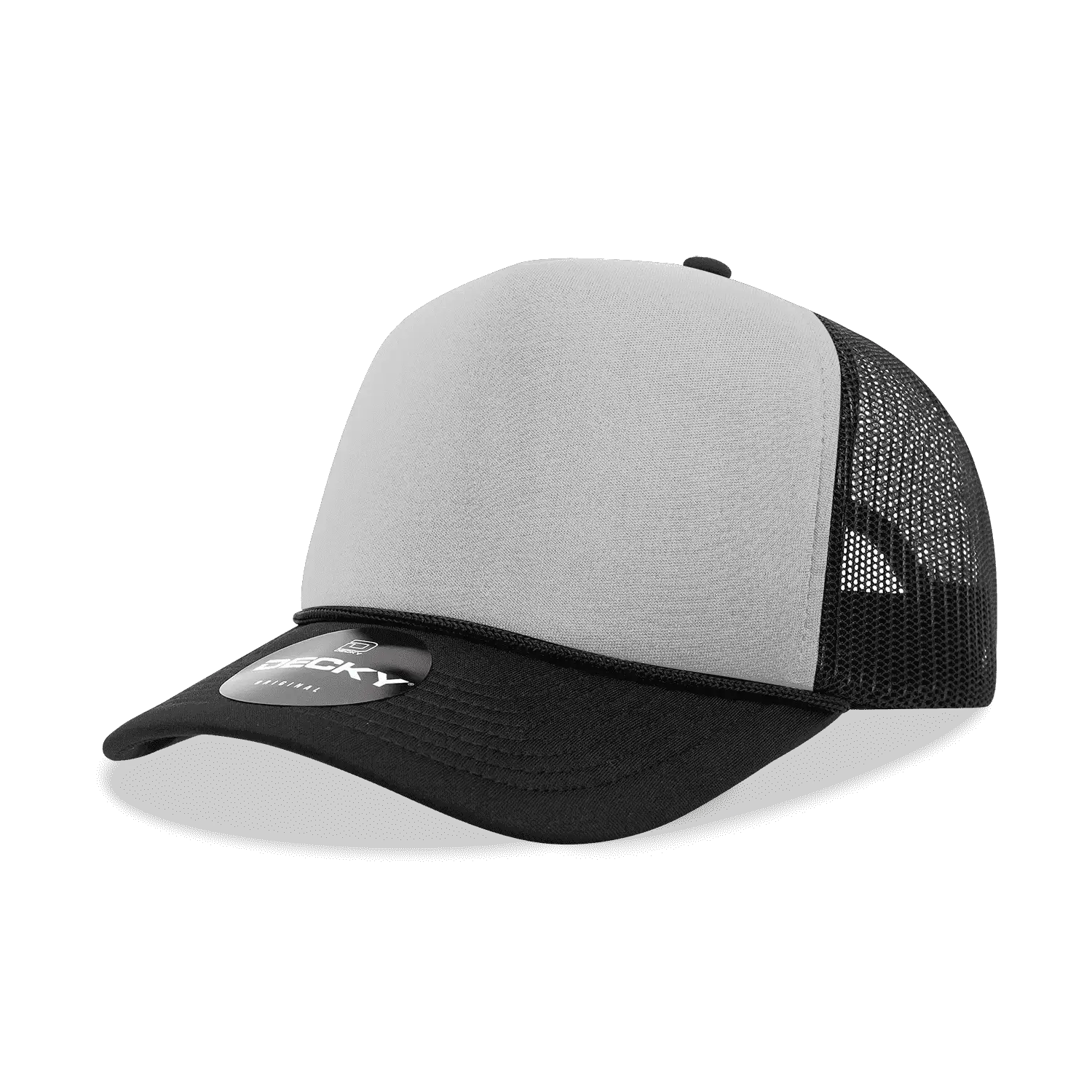 Decky 6025 Mid Profile 6 Panel Poly Cotton Trucker Cap - Black Gray Black - Black Light Gray / One Size Fits Most