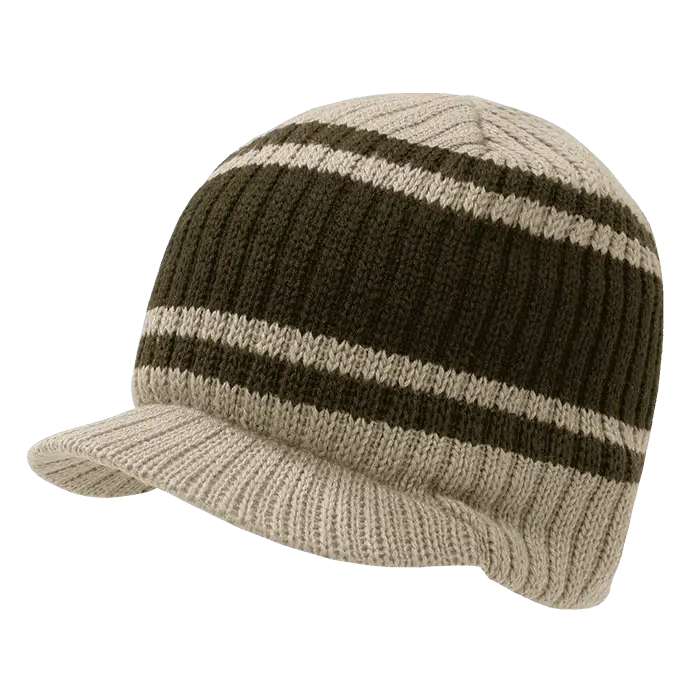 Decky 620 Stripped College Jeep Beanie with Visor - Khaki Brown Olive - Khaki Brown / One Size Fits Most