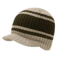 Decky 620 Stripped College Jeep Beanie with Visor - Khaki Brown Olive - Khaki Brown / One Size Fits Most