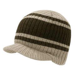 Decky 620 Stripped College Jeep Beanie with Visor - Khaki Brown Olive - Khaki Brown / One Size Fits Most