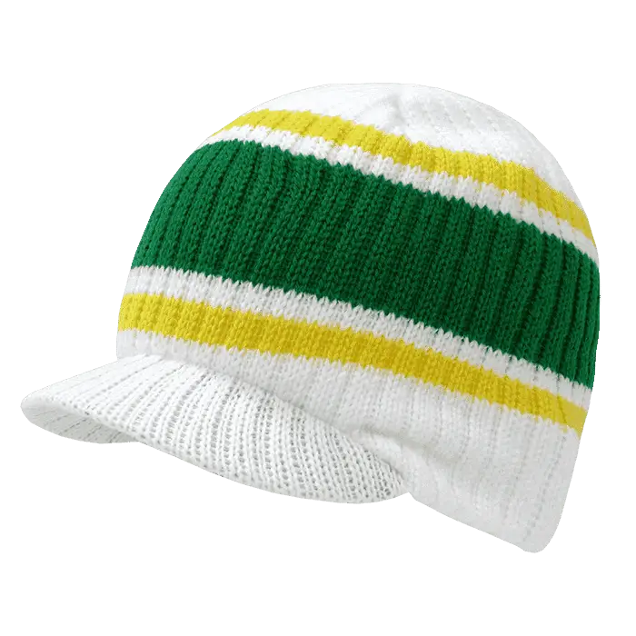 Decky 620 Stripped College Jeep Beanie with Visor - White Green Yellow - White Green / One Size Fits Most