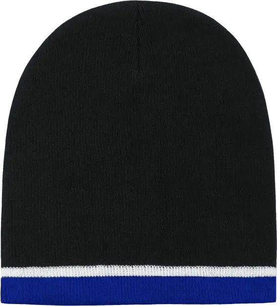 Decky 8015 Double Striped Beanie Black White Royal Black Royal / One Size Fits Most
