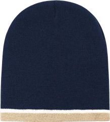 Decky 8015 Double Striped Beanie - Navy White Khaki - Navy Khaki / One Size Fits Most