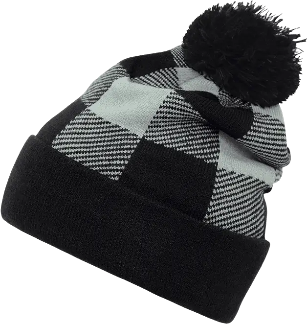 Decky 8028 Pom Plaid Beanie - Black - Black / One Size Fits Most