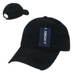 Decky 959 Vintage Frayed Polo Cap - Black - Black / One Size Fits Most