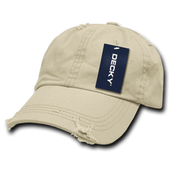 Decky 959 Vintage Frayed Polo Cap - Stone - Ivory / One Size Fits Most