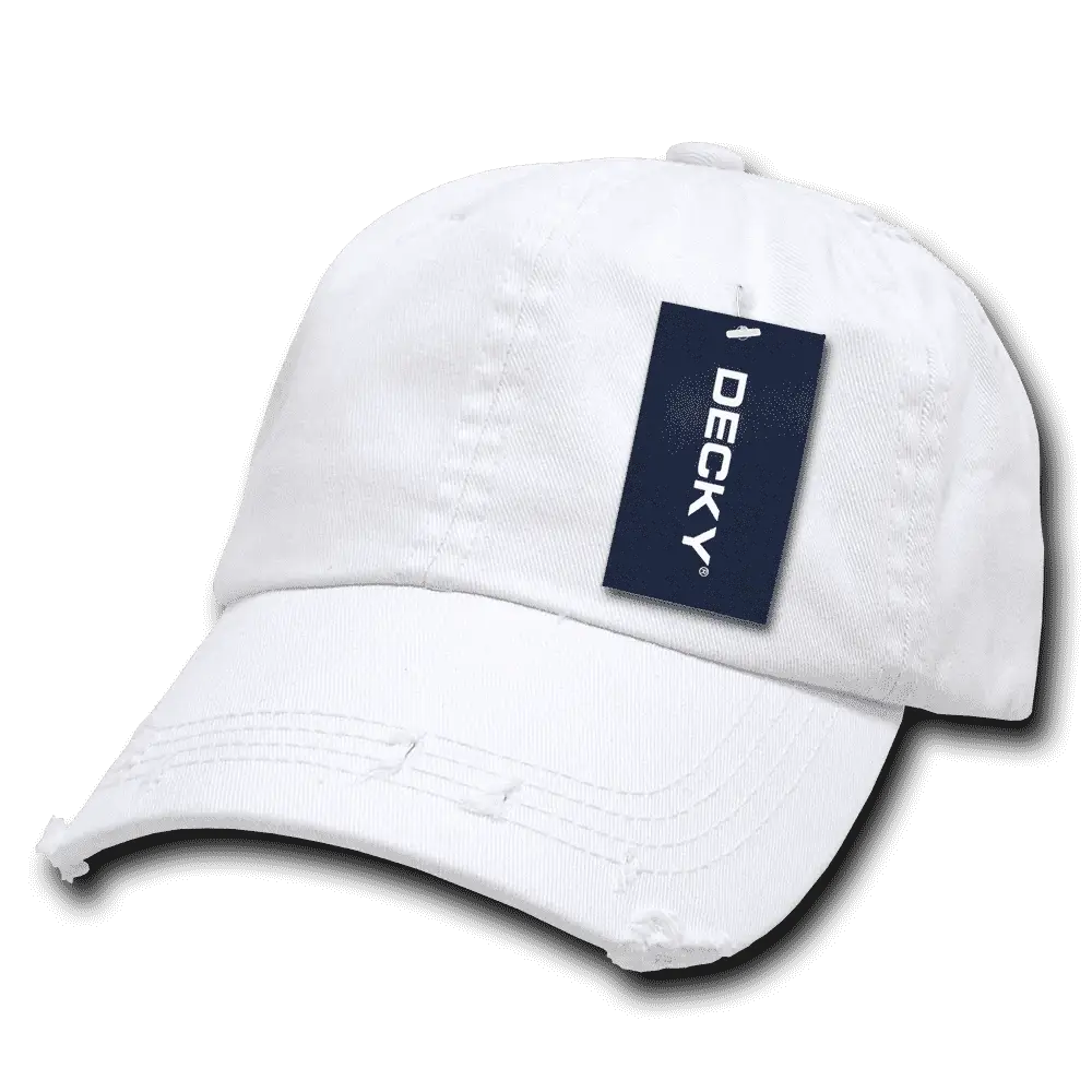 Decky 959 Vintage Frayed Polo Cap - White - White / One Size Fits Most