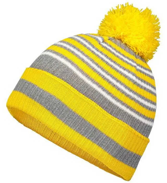 Holloway 223815 8 1/2’’ Spirit Pom Beanie - Gold Heather Gray White - Gold Gray / One Size fits Most
