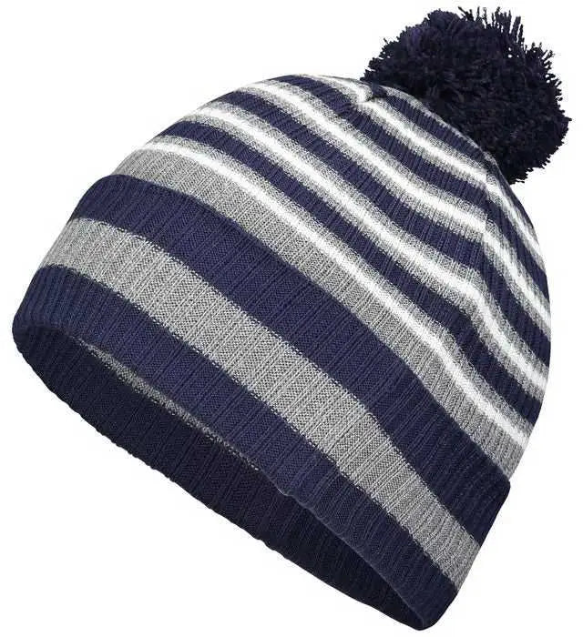 Holloway 223815 8 1/2’’ Spirit Pom Beanie - Navy Heather Gray White - Navy Gray / One Size fits Most