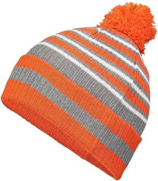 Holloway 223815 8 1/2’’ Spirit Pom Beanie - Orange Heather Gray White - Orange Gray / One Size fits Most