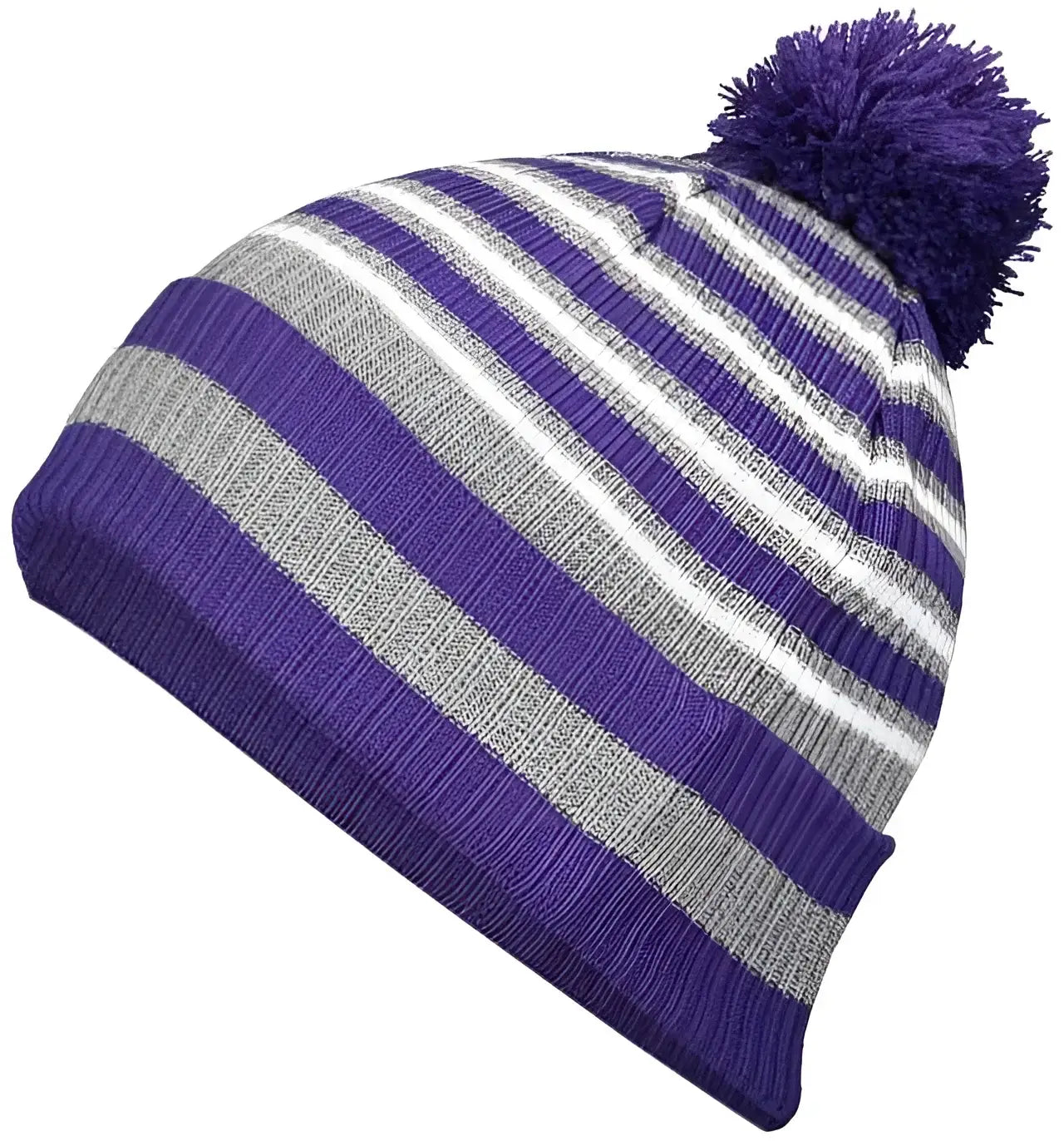 Holloway 223815 8 1/2’’ Spirit Pom Beanie - Purple Heather Gray White - Purple Gray / One Size fits Most
