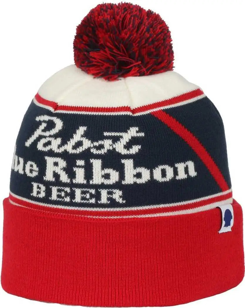 OC Sports BEER-032 Pabst Beanie with Pom - Red White Blue - Blue / OSFM