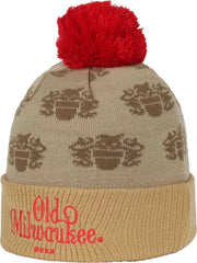 OC Sports BEER-034 Pabst Beanie with Pom - Putty Gold Red - Light Gray Gold / 6 7/8’’ - 7 1/2’’