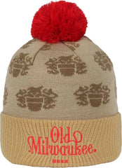 OC Sports BEER-034 Pabst Beanie with Pom - Putty Gold Red - Light Gray Gold / 6 7/8’’ - 7 1/2’’