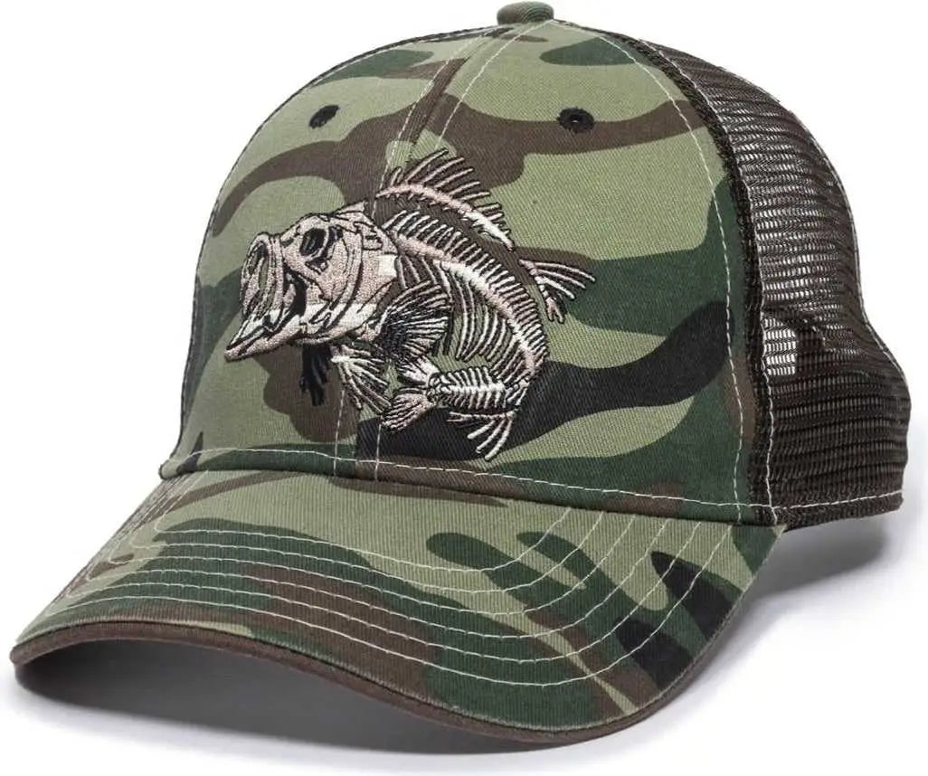 OC Sports BON-022 Fishing Adjustable Mesh Back Cap - Generic Camo Brown - Green Brown / 6 7/8’’ - 7 1/2’’