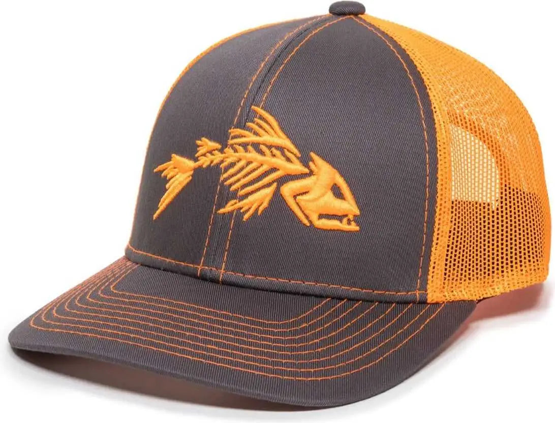 OC Sports BON-800 Fishing Adjustable Mesh Back Cap - Charcoal Neon Orange - Dark Gray Orange / 6 7/8’’ - 7 1/2’’