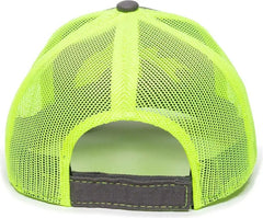 OC Sports BON-800 Fishing Adjustable Mesh Back Cap - Charcoal Neon Yellow - Dark Gray Yellow / 6 7/8’’ - 7 1/2’’
