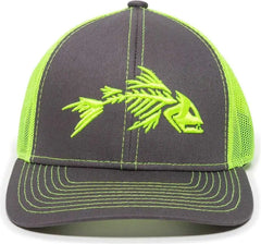 OC Sports BON-800 Fishing Adjustable Mesh Back Cap - Charcoal Neon Yellow - Dark Gray Yellow / 6 7/8’’ - 7 1/2’’