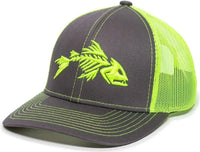 OC Sports BON-800 Fishing Adjustable Mesh Back Cap - Charcoal Neon Yellow - Dark Gray Yellow / 6 7/8’’ - 7 1/2’’