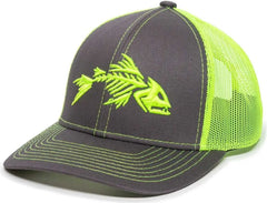 OC Sports BON-800 Fishing Adjustable Mesh Back Cap - Charcoal Neon Yellow - Dark Gray Yellow / 6 7/8’’ - 7 1/2’’