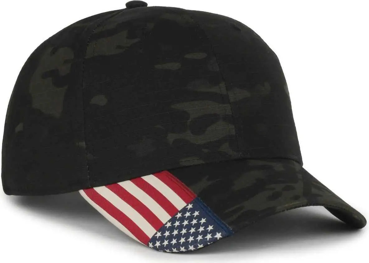 OC Sports CWF-405 Multicam Cap with Flag Visor Cap - Multicam Black - Multicam Black / OSFM
