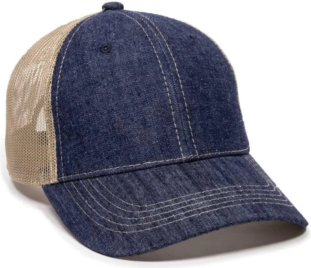 OC Sports DN-200M Adjustable Mesh Back Cap - Blue Denim Khaki - Blue Khaki / 6 7/8’’ - 7 1/2’’