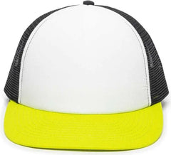 OC Sports FOM-100 Adjustable Mesh Back Cap - White Black Neon Yellow - White Yellow / 6 7/8’’ - 7 1/2’’