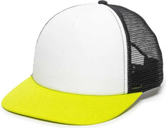 OC Sports FOM-100 Adjustable Mesh Back Cap - White Black Neon Yellow - White Yellow / 6 7/8’’ - 7 1/2’’