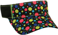 OC Sports FPV-100 Ladies Print Adjustable Visor - Polka Dot Black - Multi-Colored / 6 7/8’’ - 7 1/2’’