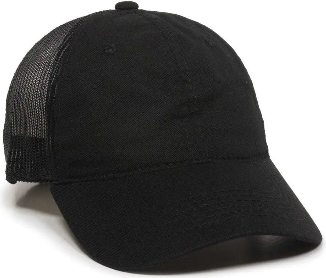 OC Sports FWT-130 Garment Wash Mesh Back Baseball Cap - Black - Black / 6 7/8’’ - 7 1/2’’