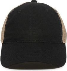 OC Sports FWT-130 Garment Wash Mesh Back Baseball Cap - Black Tan - Black Tan / 6 7/8’’ - 7 1/2’’
