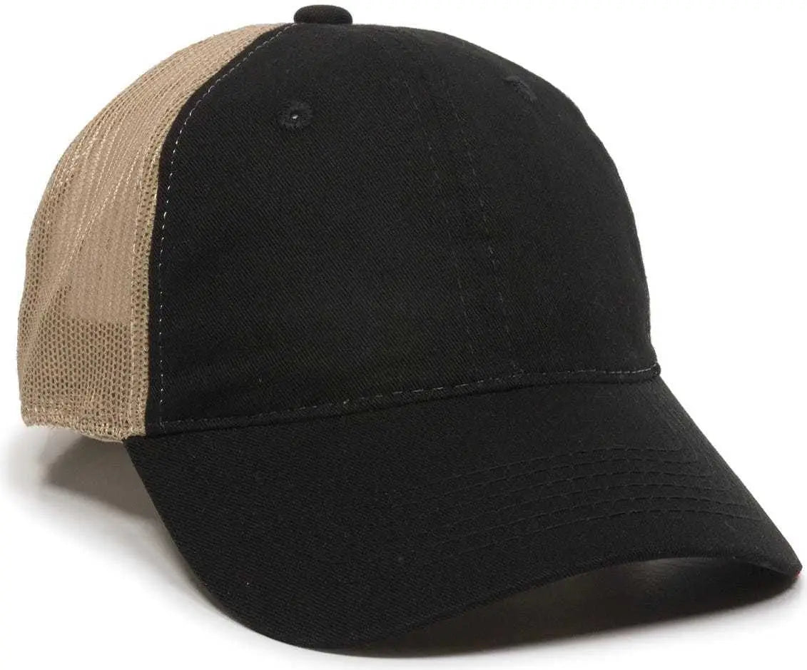 OC Sports FWT-130 Garment Wash Mesh Back Baseball Cap - Black Tan - Black Tan / 6 7/8’’ - 7 1/2’’