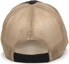 OC Sports FWT-130 Garment Wash Mesh Back Baseball Cap - Black Tan - Black Tan / 6 7/8’’ - 7 1/2’’