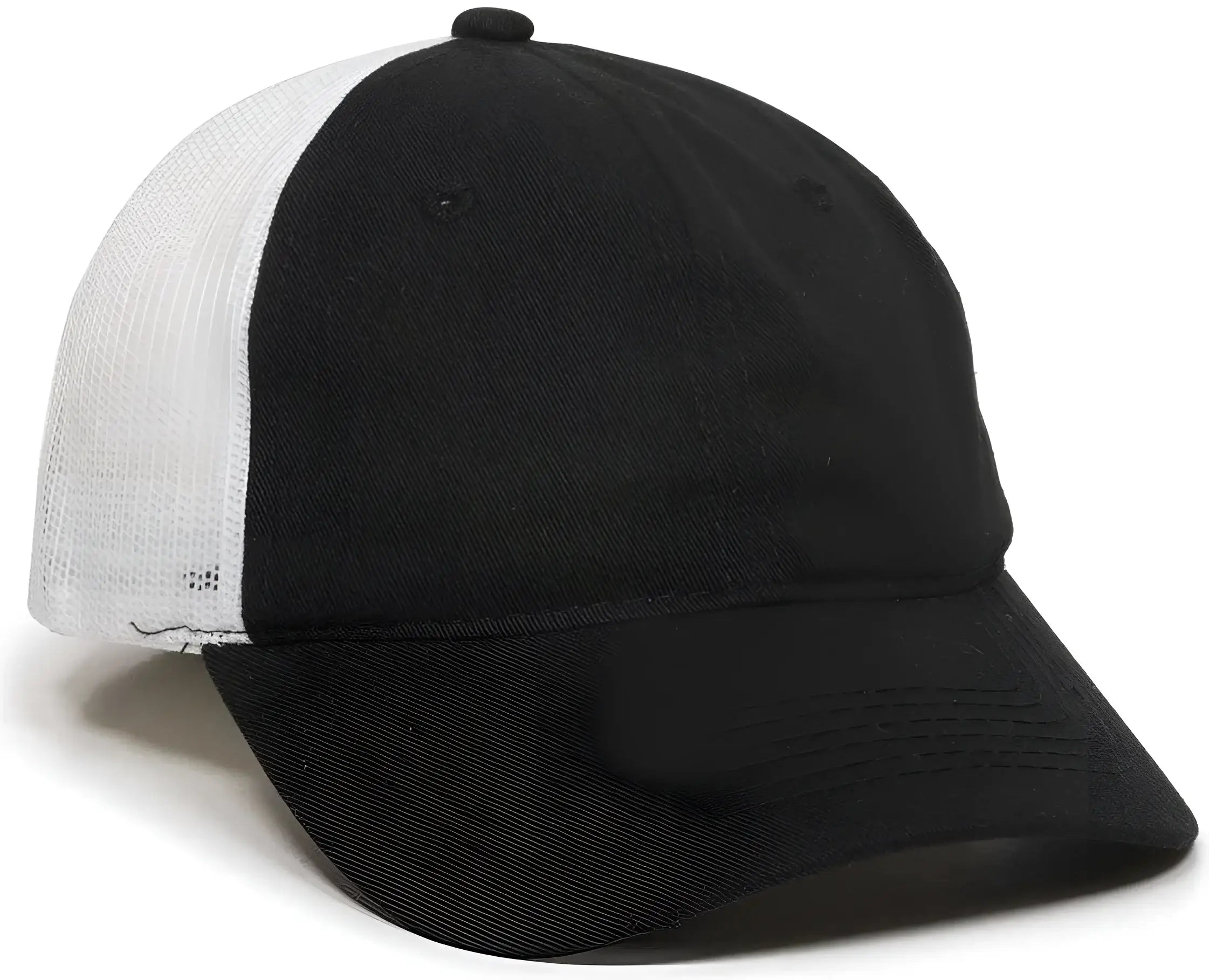 OC Sports FWT-130 Garment Wash Mesh Back Baseball Cap - Black White - Black White / 6 3/8’’ - 7’’
