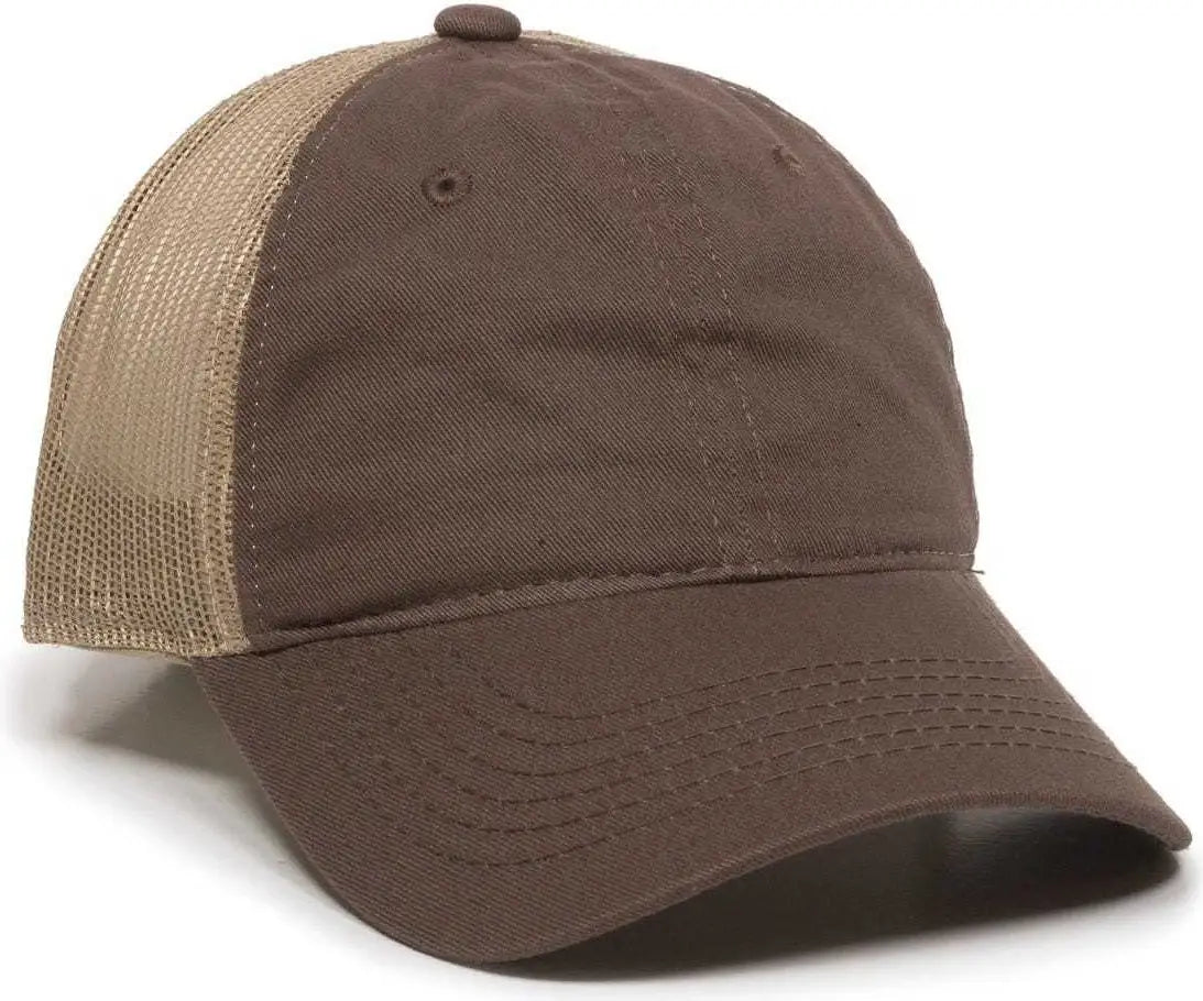 OC Sports FWT-130 Garment Wash Mesh Back Baseball Cap - Brown Tan - Brown Tan / 6 7/8’’ - 7 1/2’’