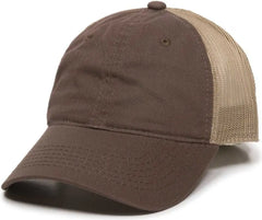 OC Sports FWT-130 Garment Wash Mesh Back Baseball Cap - Brown Tan - Brown Tan / 6 7/8’’ - 7 1/2’’