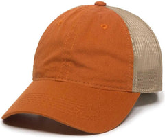 OC Sports FWT-130 Garment Wash Mesh Back Baseball Cap - Bt Orange Tan - Burnt Orange Tan / 6 7/8’’ - 7 1/2’’