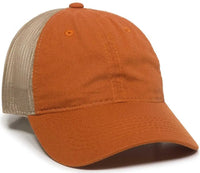 OC Sports FWT-130 Garment Wash Mesh Back Baseball Cap - Bt Orange Tan - Burnt Orange Tan / 6 7/8’’ - 7 1/2’’