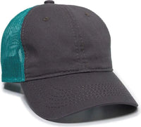 OC Sports FWT-130 Garment Wash Mesh Back Baseball Cap - Charcoal Aqua - Dark Gray Aqua / Adult